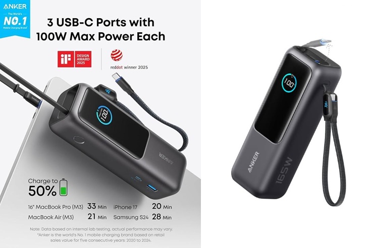 Design batterie externe avion Anker 25K 165W, prix du design 2025