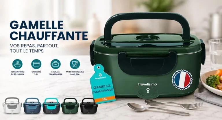 Gamelle chauffante électrique verte 1,5L Travelisimo avec poignée de transport