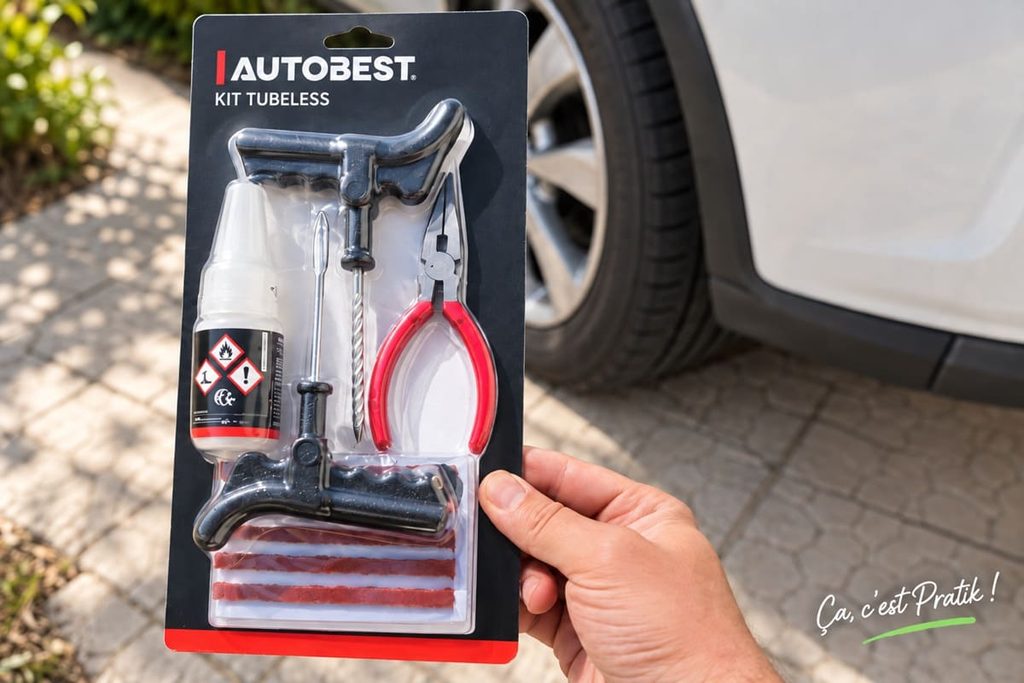 Kit Autobest de réparation pour pneu tubeless avec mèches, râpe et outil d’insertion